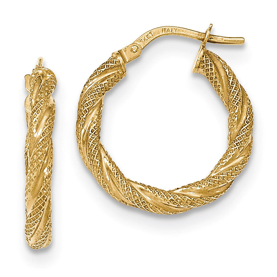Hoop Earrings 14k Gold Twisted Textured TH693