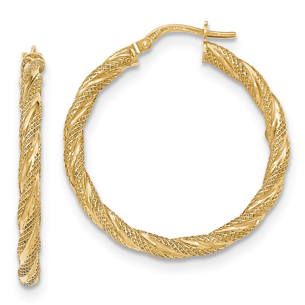 Hoop Earrings 14k Gold Twisted Textured TH695