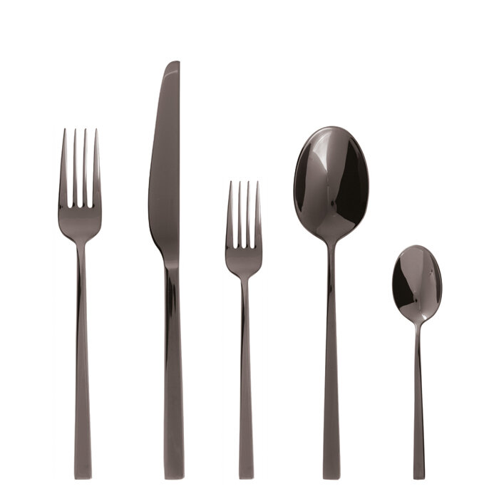 Sambonet linea q black 5 piece place setting solid handle - 18/10 stainless steel pvd finishing, MP…