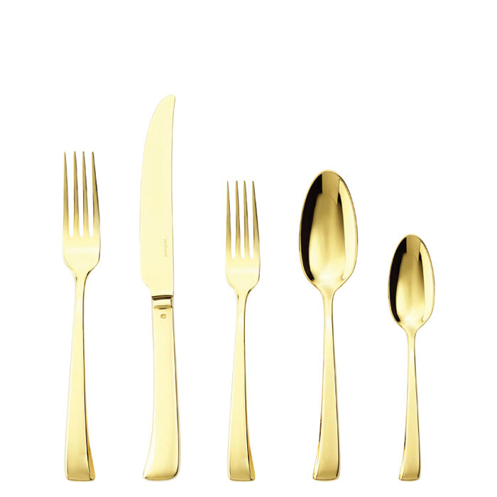 Sambonet imagine gold 5 piece place setting solid handle - 18/10 stainless steel pvd finishing
