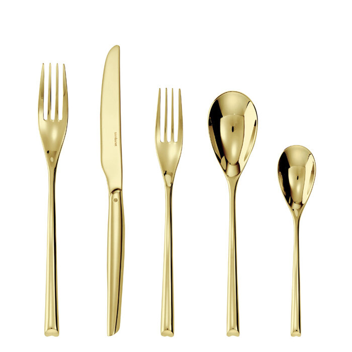Sambonet h-art gold 5 piece place setting solid handle - 18/10 stainless steel pvd finishing