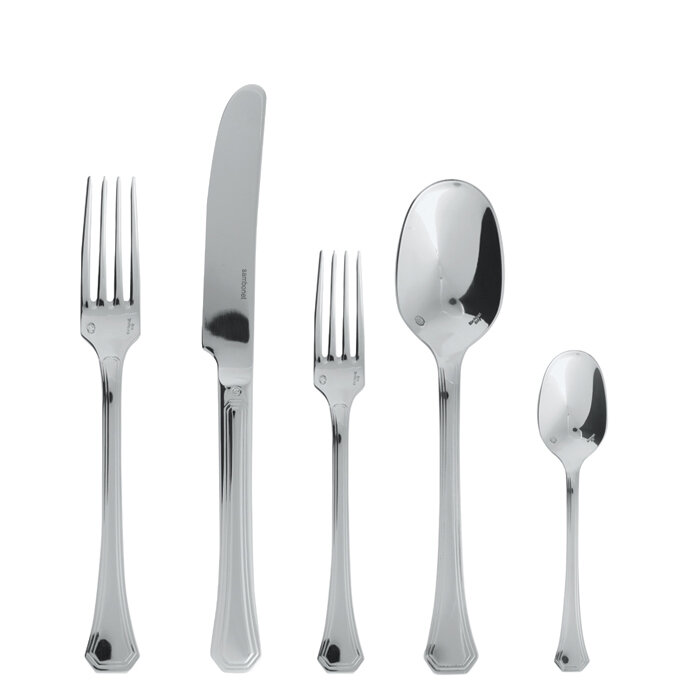 Sambonet deco 5 piece place setting solid handle - silverplated on 18/10 stainless steel