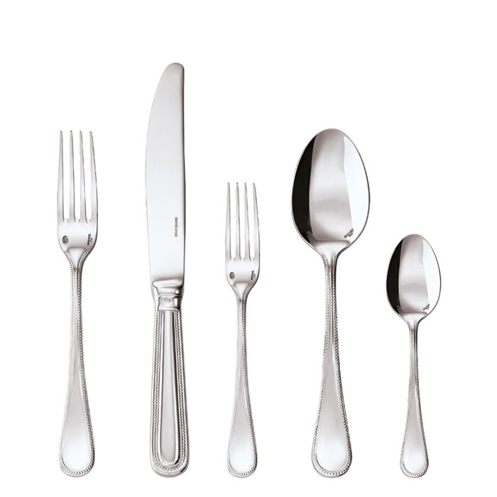 Sambonet perles 5 piece place setting hollow handle - silverplated on 18/10 stainless steel