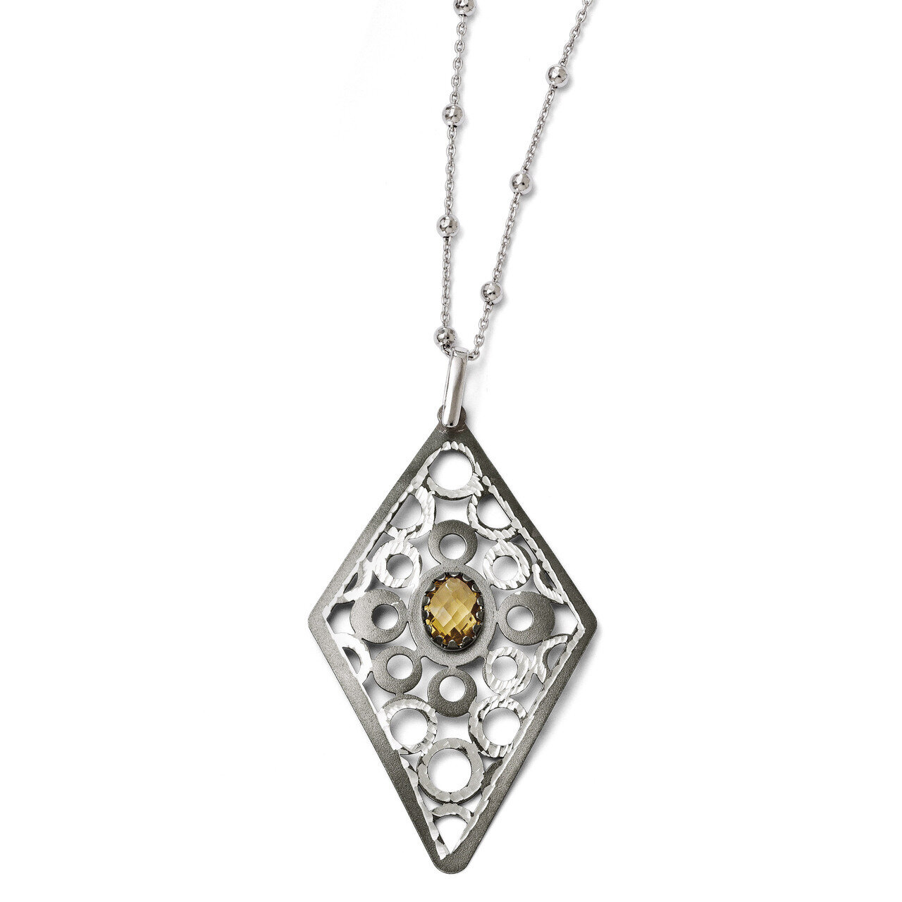 Sterling Silver Rhodium-plated Citrine Necklace with 2 inch extension F130