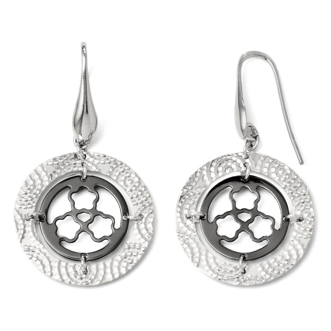 Sterling Silver and Rhodium-plated Diamond-cut Earrings F303