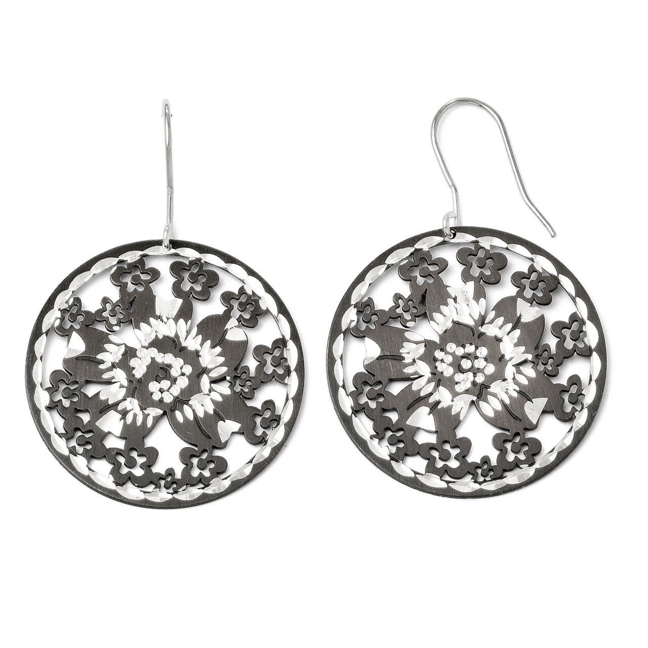 Sterling Silver and Rhodium-plated Shepherd Hook Earrings F324