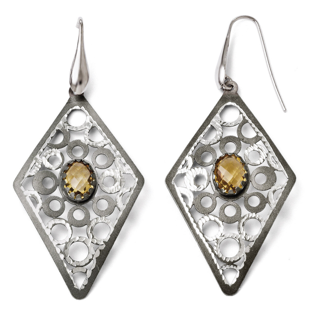 Sterling Silver Rhodium-plated Citrine Earrings F330