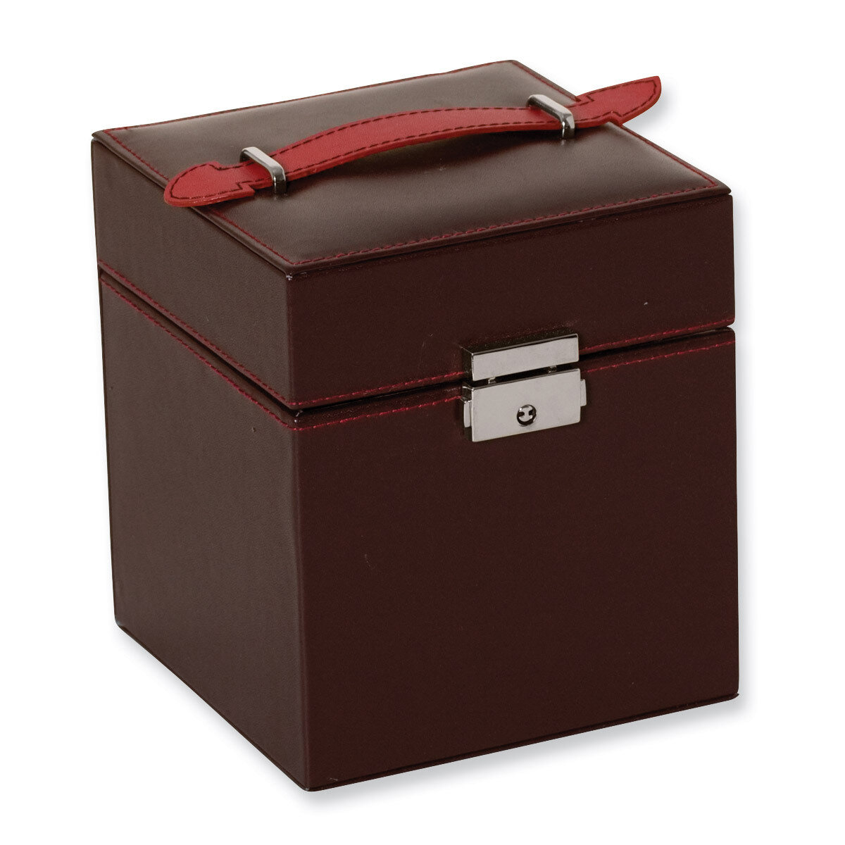 Burgundy with Red Stitching Square Jewelry Case GP9371