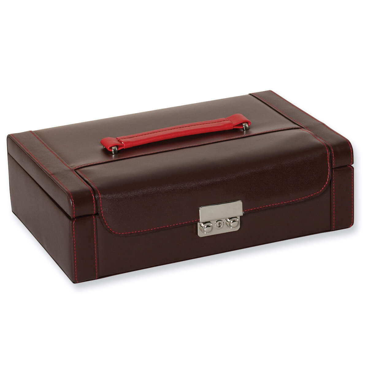 Burgundy with Red Stitching Large Rectangle Jewelry Case GP9387