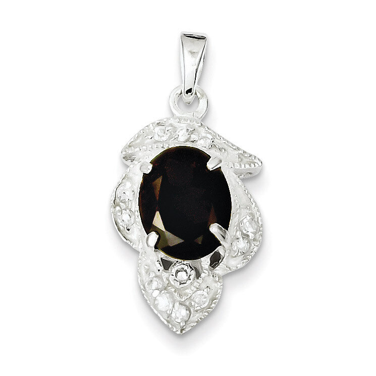 Sterling Silver Garnet &amp; Diamond Pendant QC2173