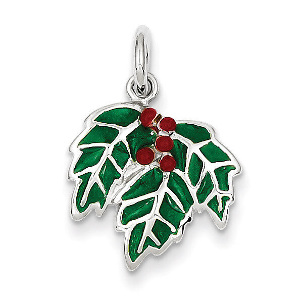 Sterling Silver Enameled Holly Charm QC3792