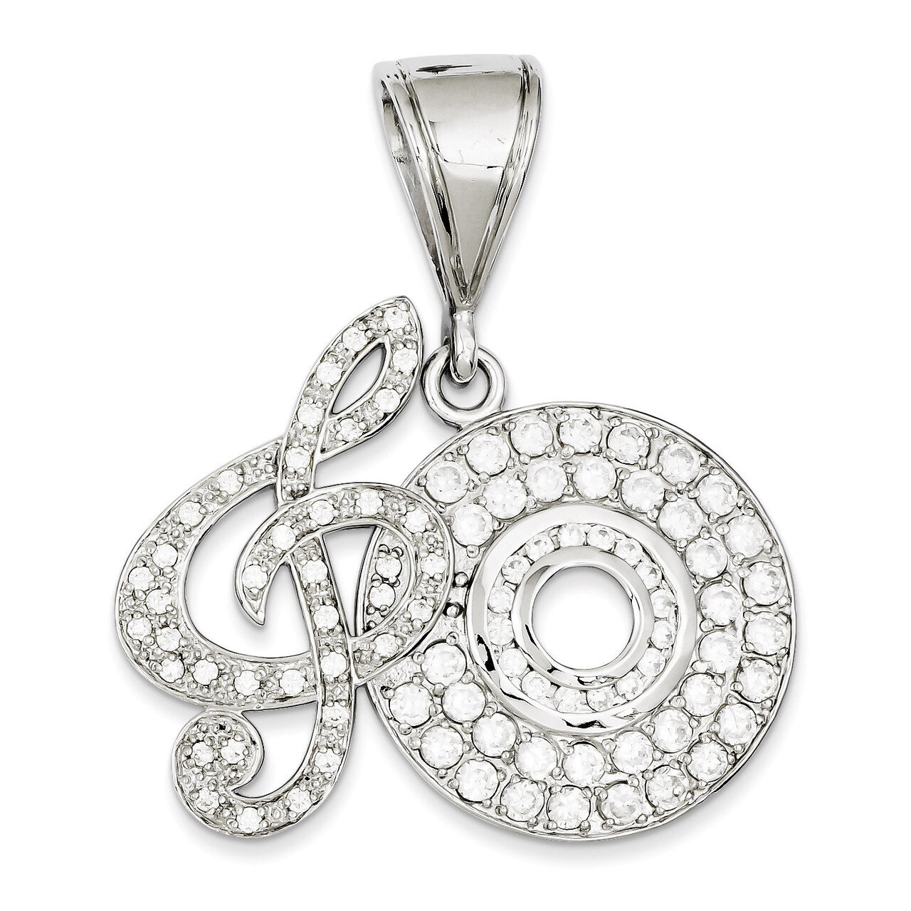 Sterling Silver Diamond Musical Note and CD Pendant QC4770