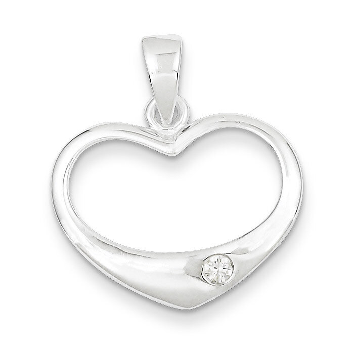 Sterling Silver White Diamond Polished Heart Pendant QC6727