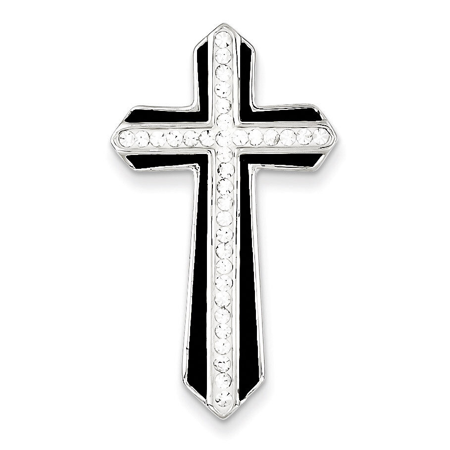 Sterling Silver Rhodium Stellux Crystal &amp; Enamel Cross Slide QC7266