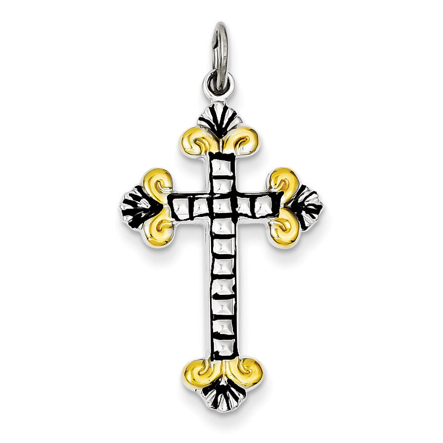 Sterling Silver Black Enamel and Vermeil Cross Pendant QC7277
