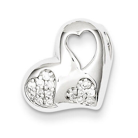 Sterling Silver Rhodium Plated Diamond Heart Slide QC7455