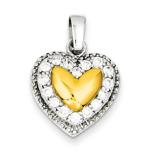 Sterling Silver &amp; Gold Plating Diamond Heart Pendant QC7469