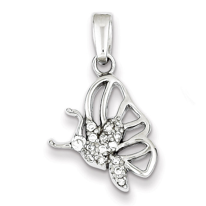 Sterling Silver Rhodium Plated Diamond Butterfly Pendant QC7556