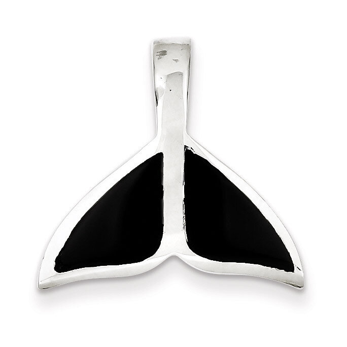 Sterling Silver Black Enameled Medium Whale Fin Pendant Slide QC7654