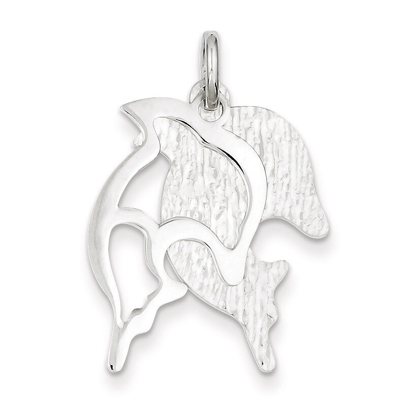 Sterling Silver Polished and Textured Dolphin Pendant QC7664