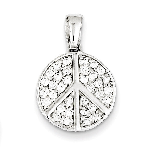 Sterling Silver Rhodium Plated Diamond Peace Pendant QC7726