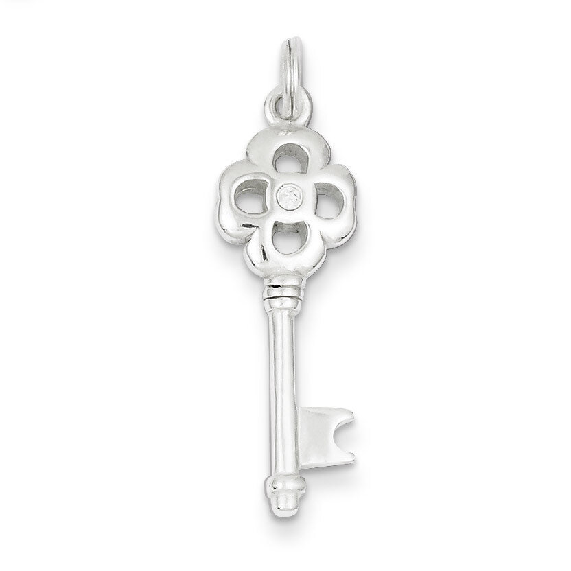 Sterling Silver Diamond Key Pendant QC7894