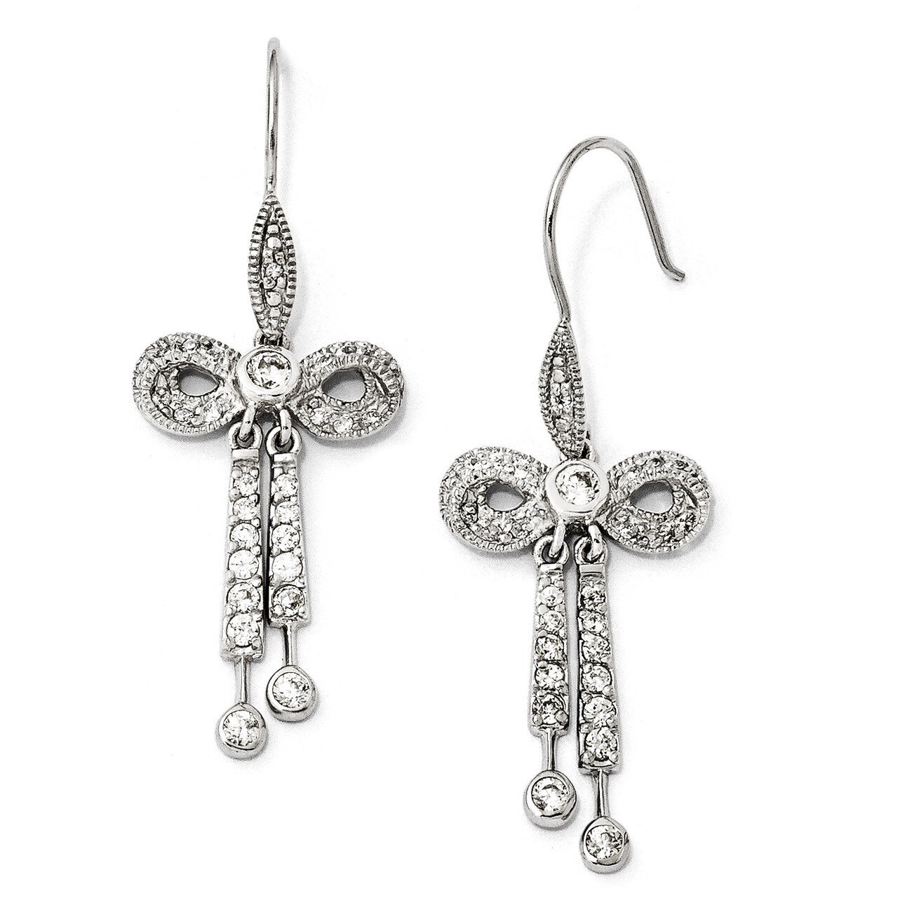 Sterling Silver Diamond Bow French Wire Earrings QCM1029