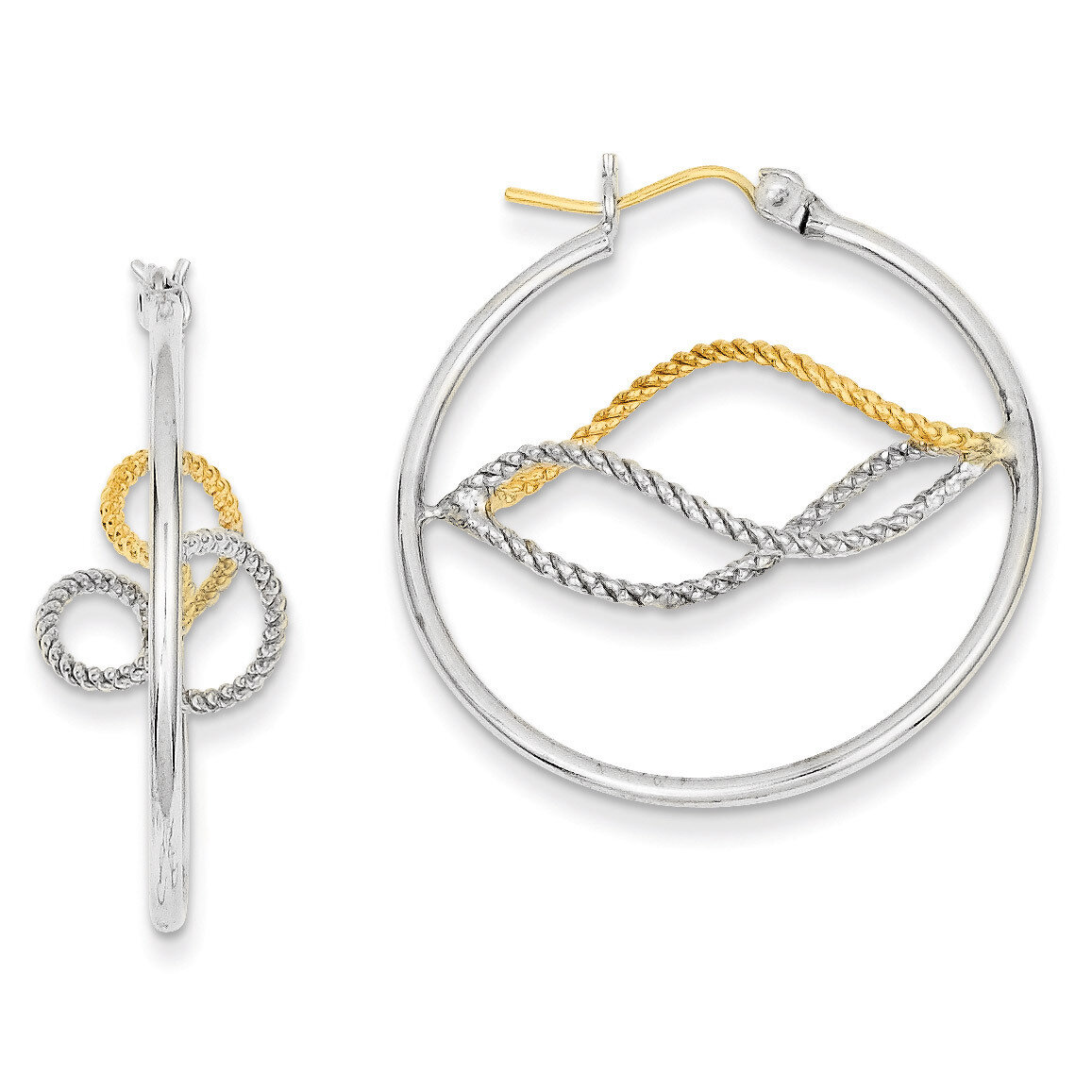 Sterling Silver with 14k Gold Polished Twisted Hoop Earrings QE11042
