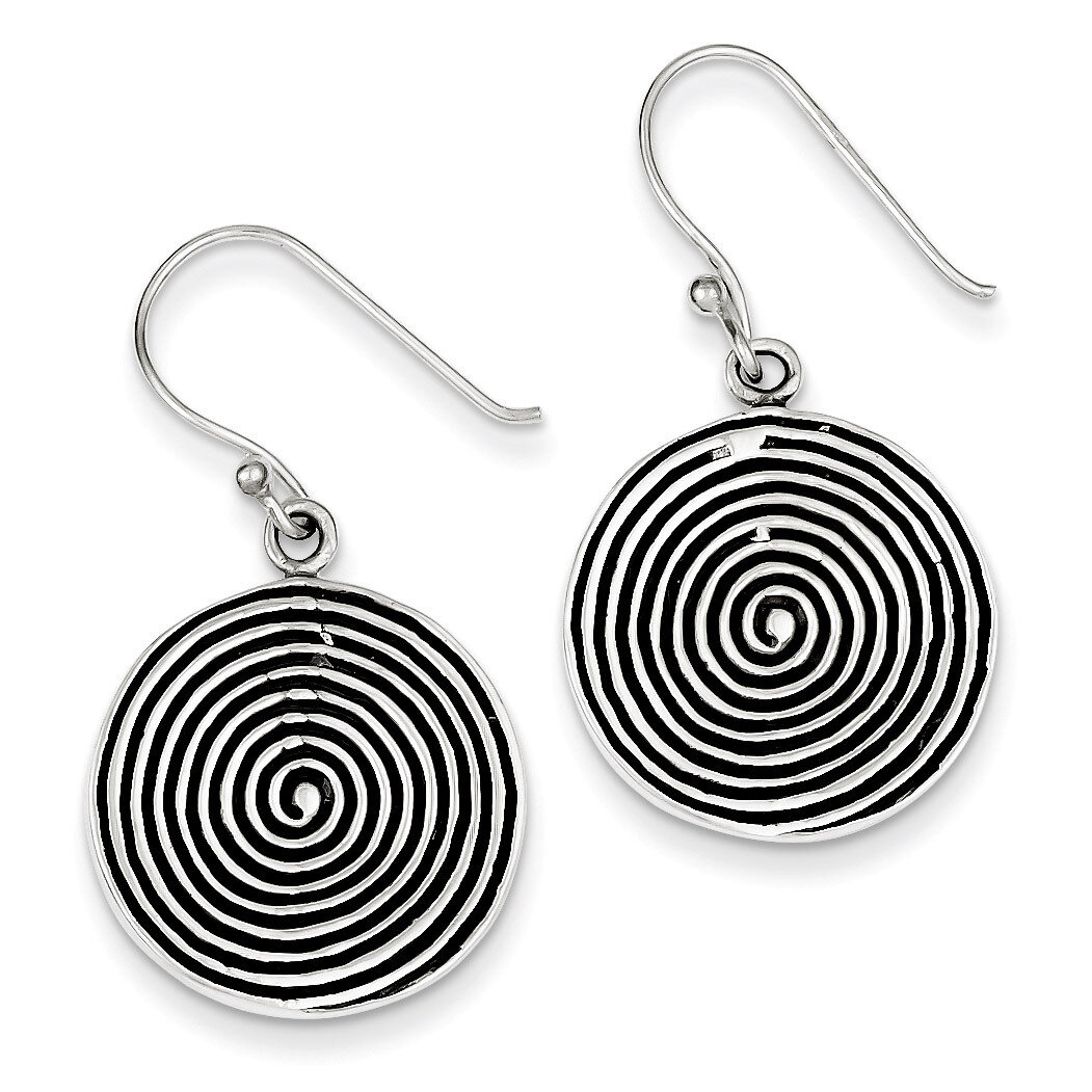 Sterling Silver Antiqued, Polished & Textured Circle Dangle Earrings QE6851
