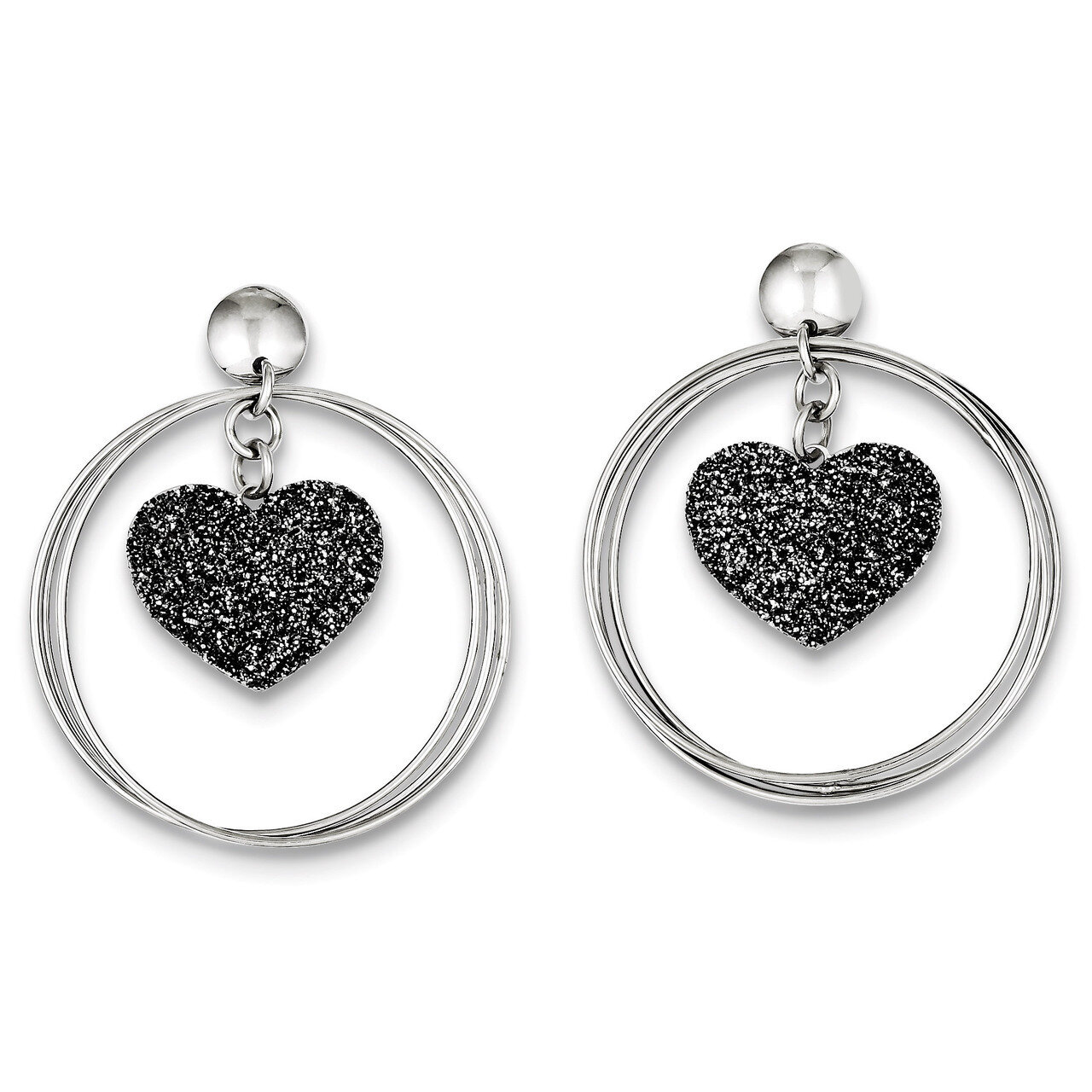 Sterling Silver Rhodium Plated Glitter Enamel Heart Post Earrings QE8057
