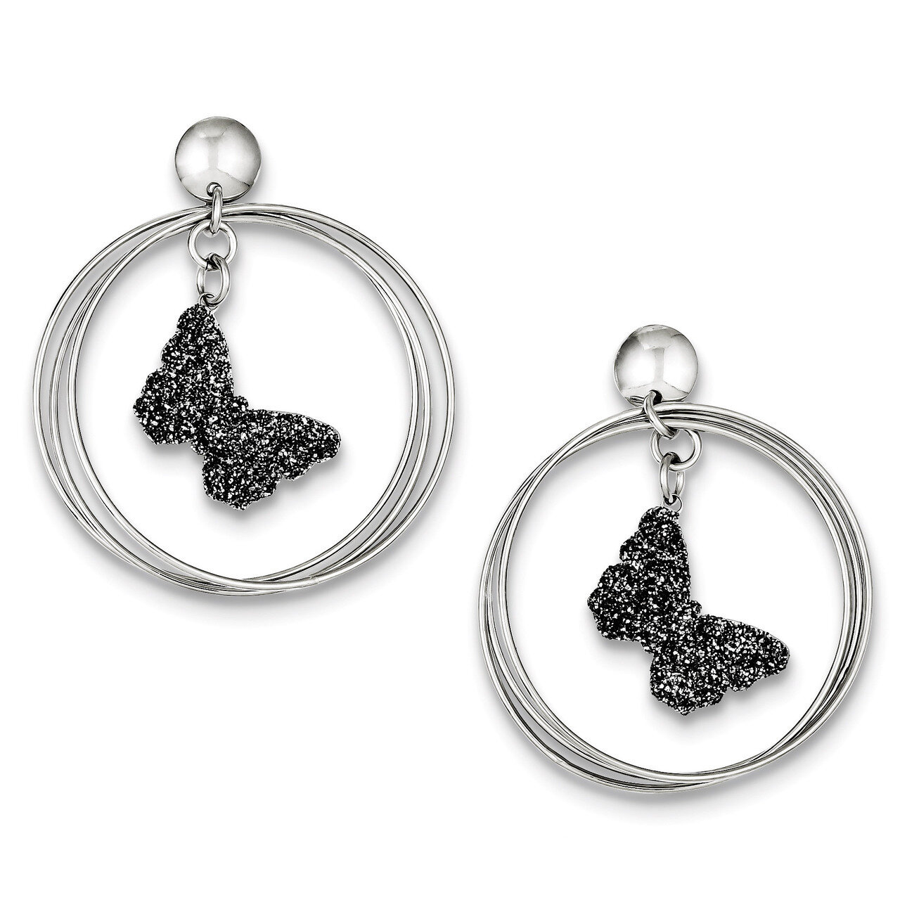 Sterling Silver Rhodium Plated Glitter Enamel Butterfly Post Earrings QE8058