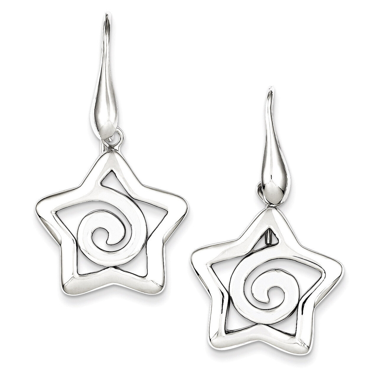 Sterling Silver Polished Star Dangle Post Earrings QE8065