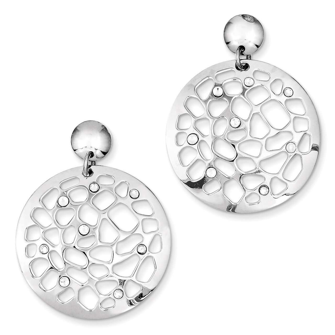Sterling Silver Rhodium Plated Disc with Crystals Post Earrings QE8070