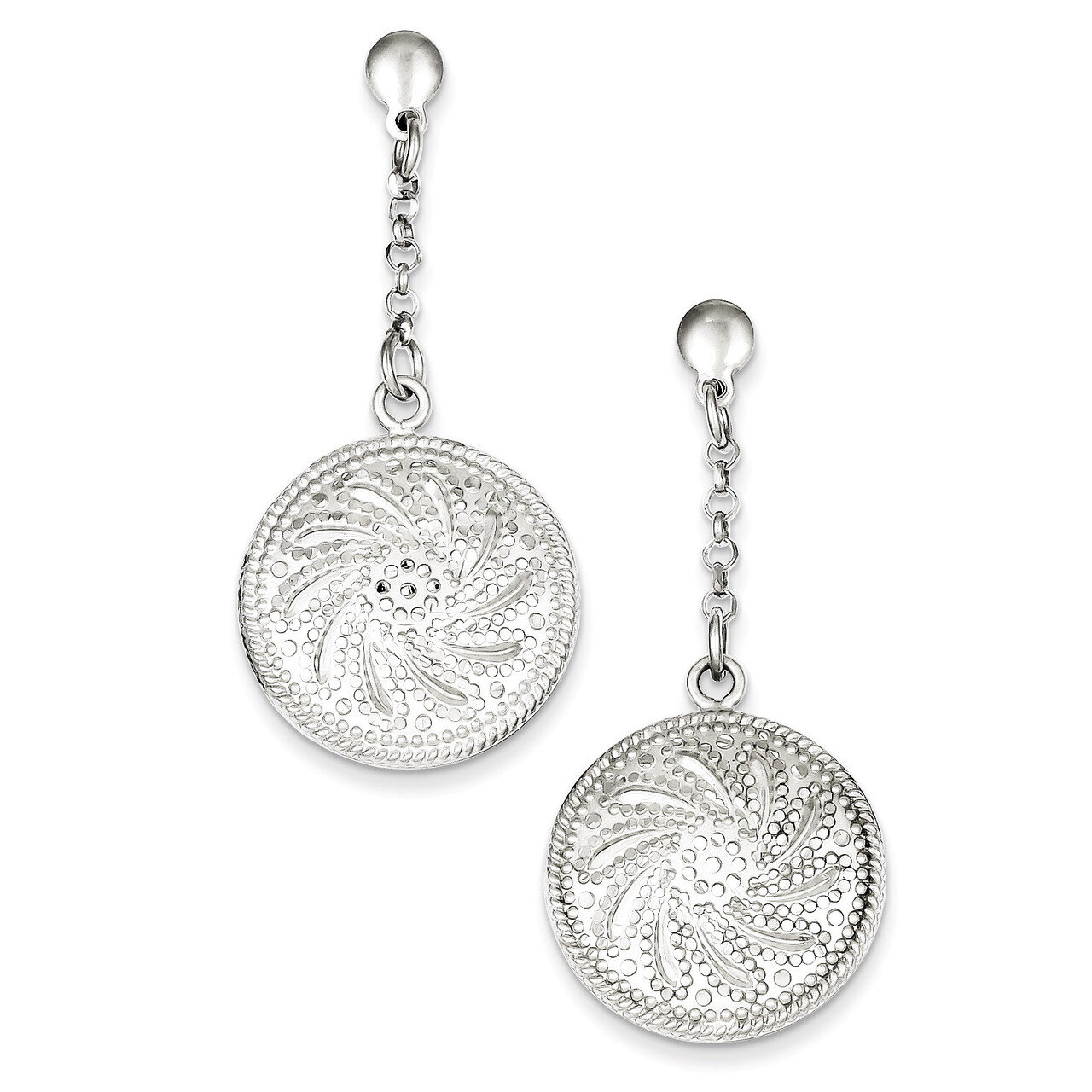 Sterling Silver Rhodium Plated D/C Discs Post Dangle Earrings QE8073