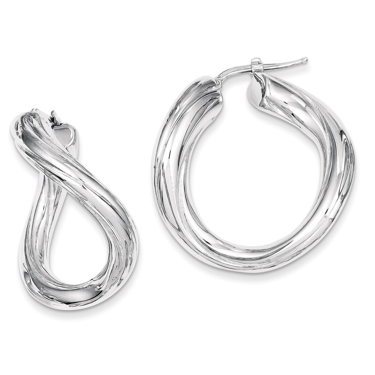 Sterling Silver Polished Rhodium Plated Twisted Hollow Hoop Earrings QE8322