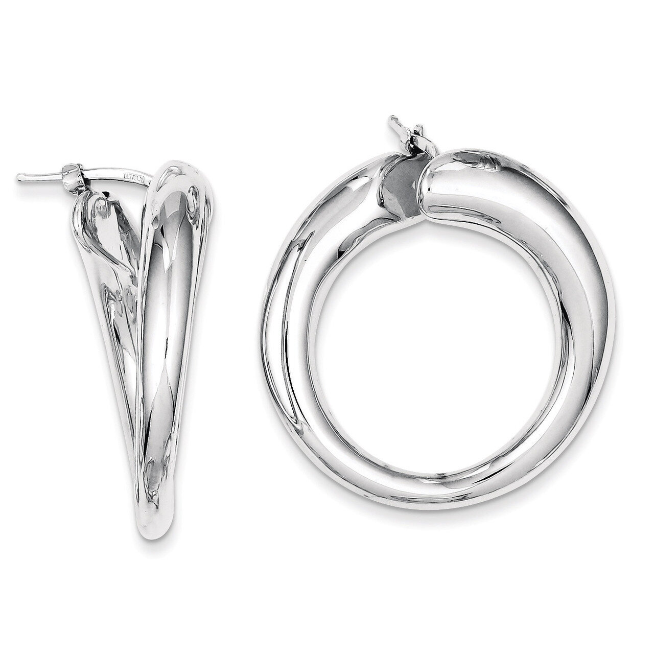 Sterling Silver Polished Rhodium Plated Hollow Hoop Earrings QE8323