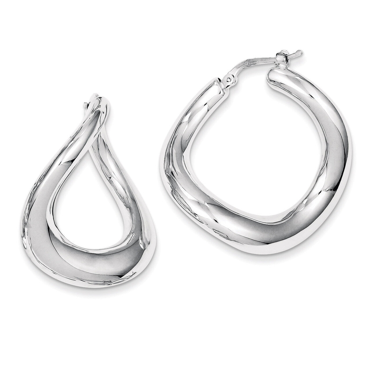 Sterling Silver Polished Rhodium Plated Twisted Square Hoop Earrings QE8327
