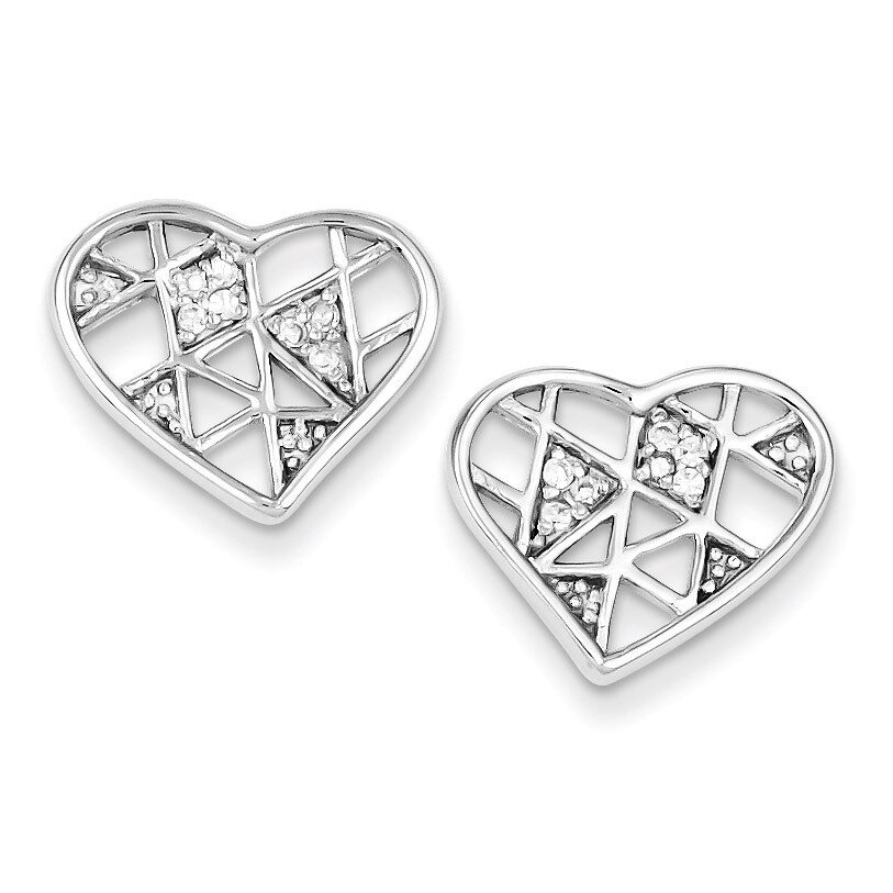 Sterling Silver Rhodium Plated Diamond Heart Post Earrings QE8694