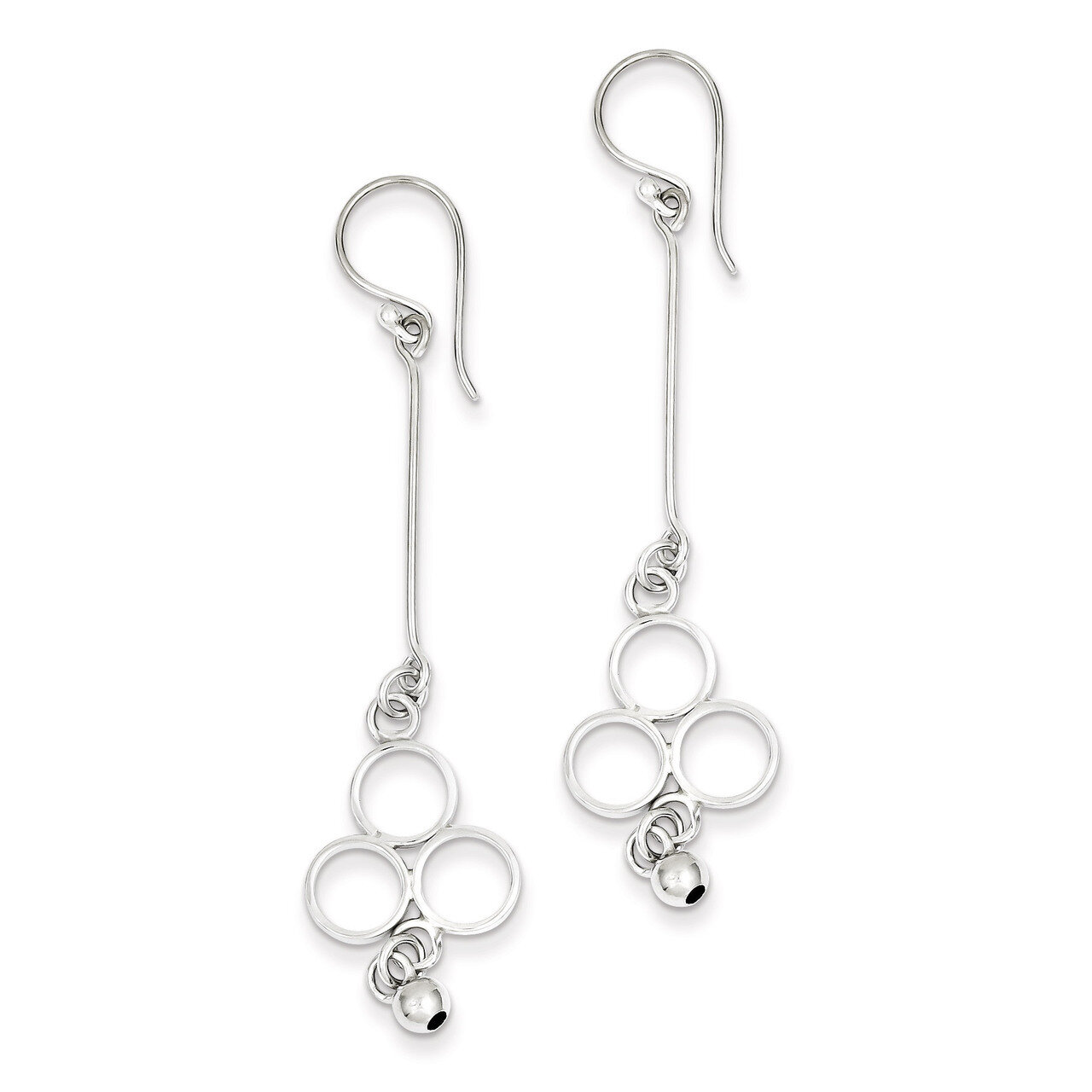 Sterling Silver Rhodium Plated Circles with Bead Dangle Earrings QE9016