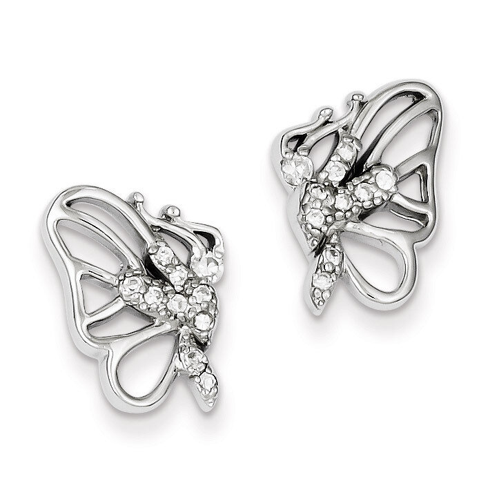 Sterling Silver Rhodium Plated Diamond Butterfly Post Earrings QE9212