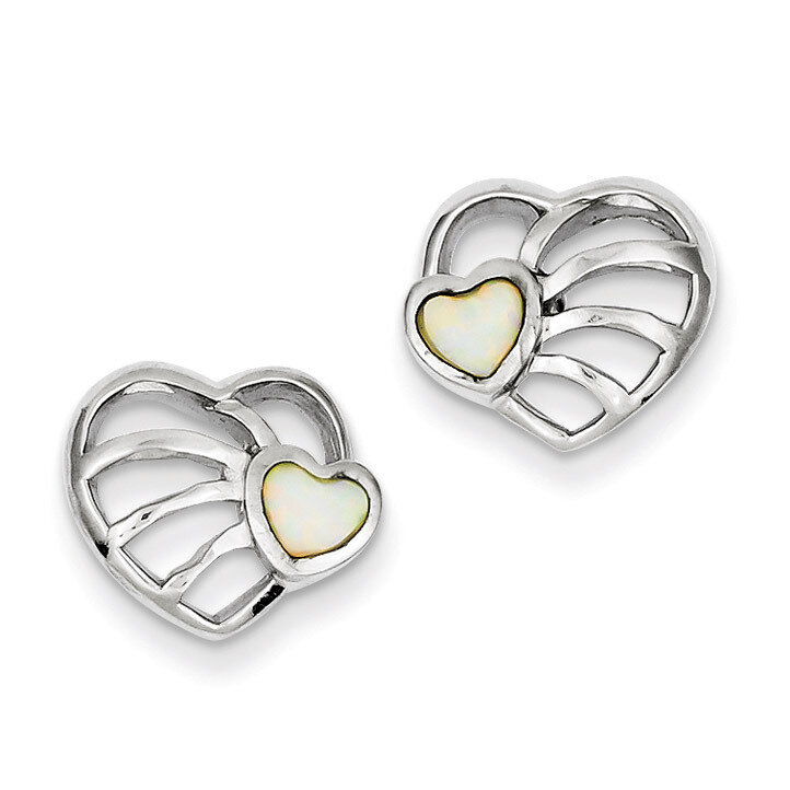 Sterling Silver Synthetic Opal Heart Post Earrings QE9321