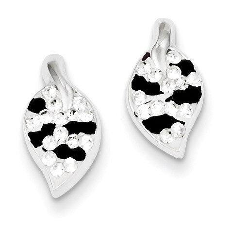 Sterling Silver Stellux Crystal Animal Print Leaf Shaped Post Earrings QE9464