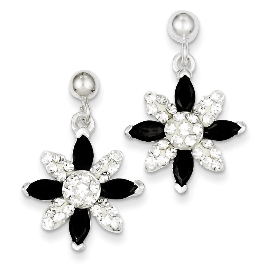 Sterling Silver/Diamond/Stellux Crystal Flower Post Dangle Earrings QE9465