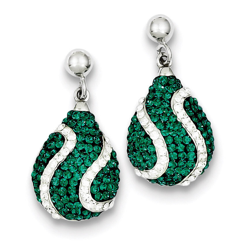 Sterling Silver Green &amp; White Stellux Crystal Post Earrings QE9550