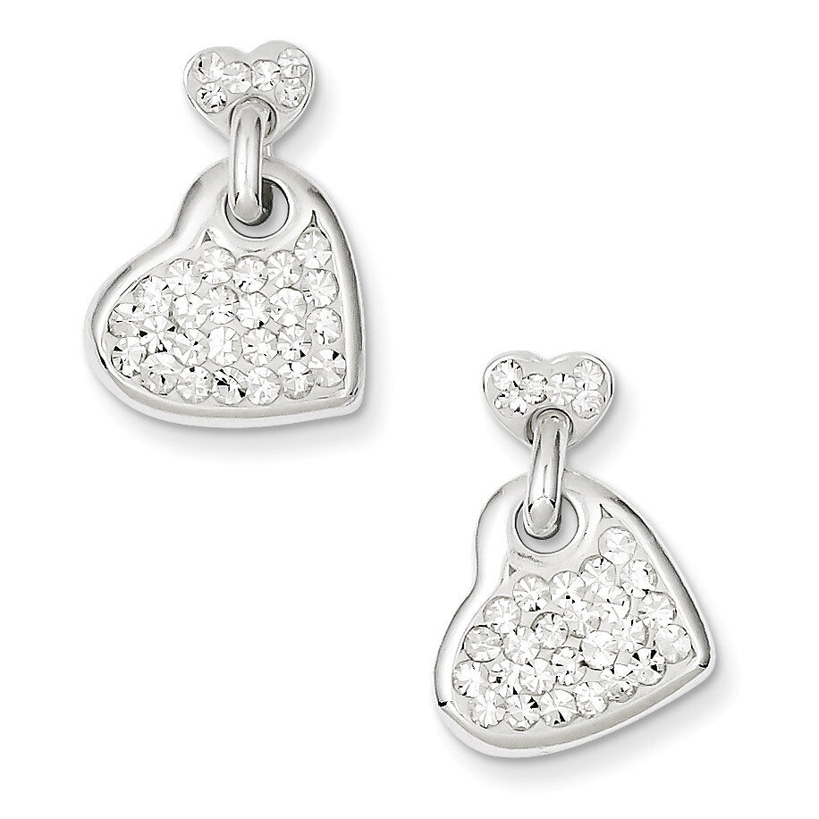 Sterling Silver Stellux Crystal Dangle Post Heart Earrings QE9651