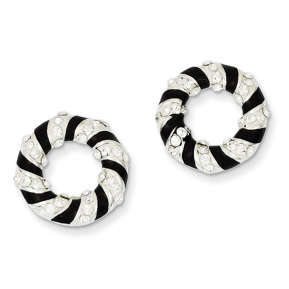 Sterling Silver Stellux Crystal Black Enamel Open Circle Post Earrings QE9683