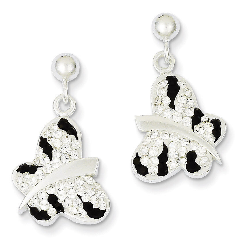 Sterling Silver Stellux Crystal Black/White Animal Print Post Earrings QE9684