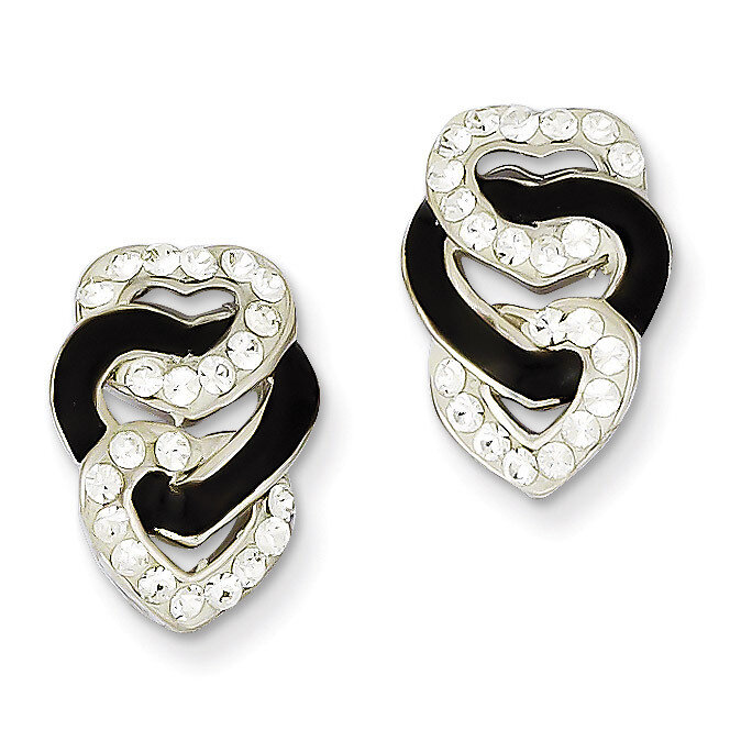 Sterling Silver Rhodium Plated Stellux Crystal Tri Heart Post Earrings QE9685