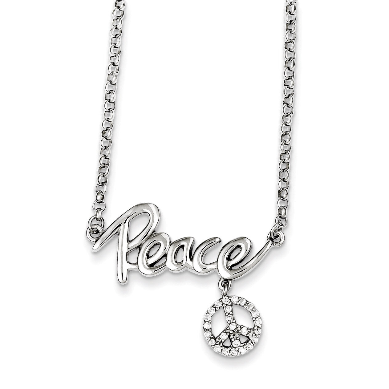 Sterling Silver Diamond Peace Necklace QG2857-16