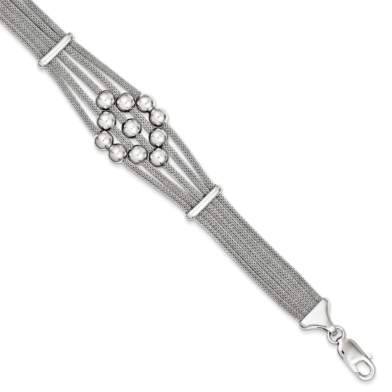 Sterling Silver Rhodium Polished Rope and Bead Bracelet QG3346-7.75